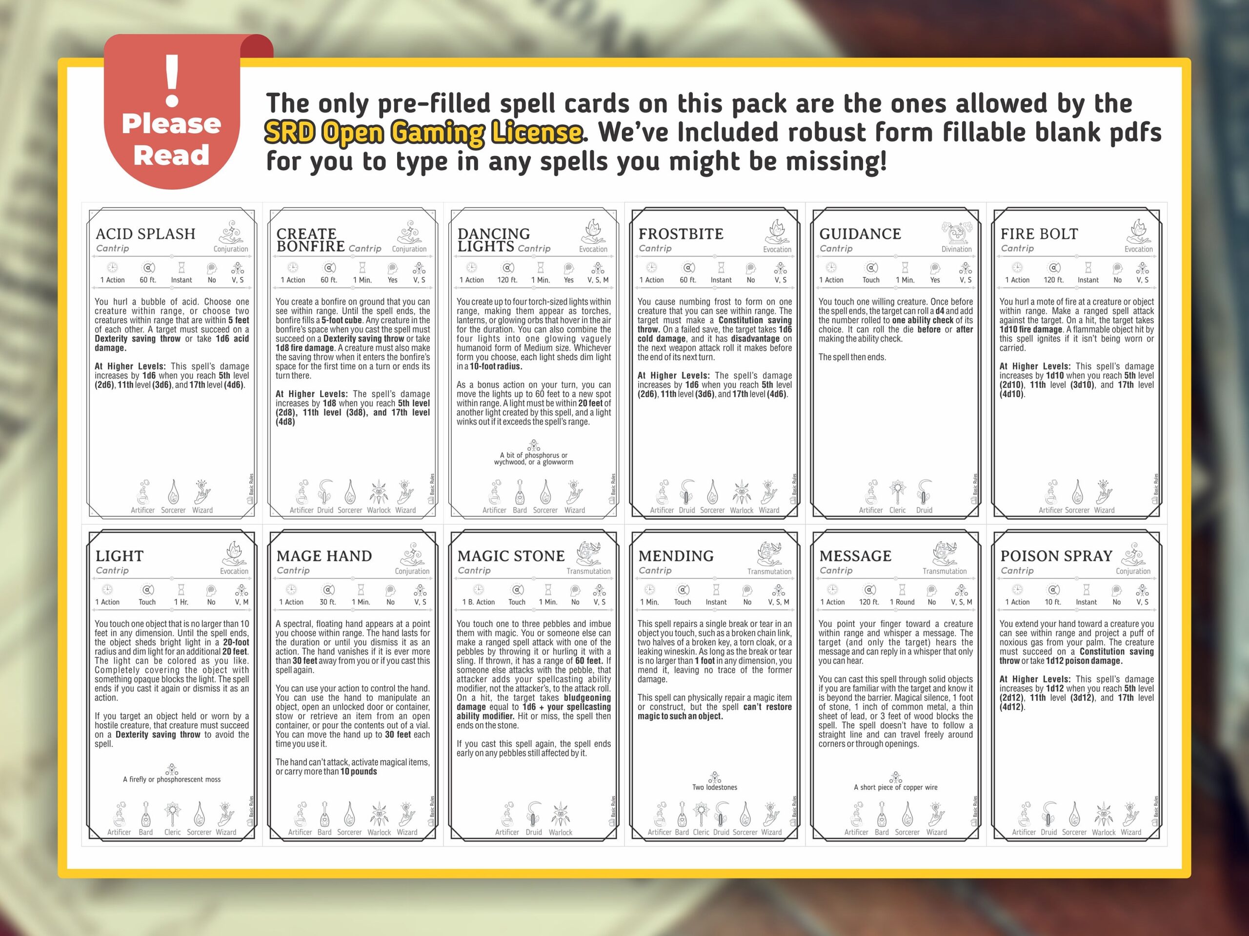 Printable D&D 5th Edition Spell List