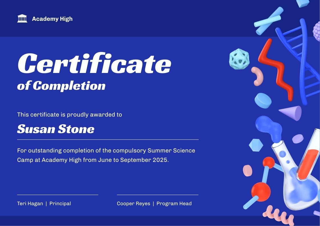 Summer Camp Certificate Of Completion Printable Editable