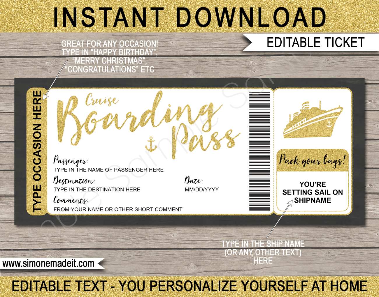 Surprise Cruise Boarding Pass Ticket Template Surprise Cruise Reveal