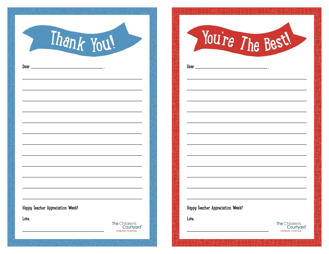 Teacher Appreciation Week Printable Thank You Notes Children s Courtyard