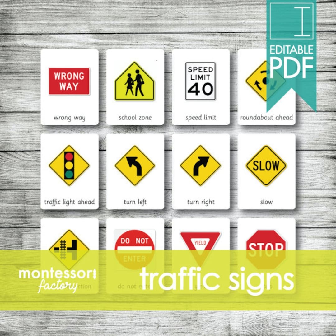 TRAFFIC SIGNS Montessori Cards Flash Cards Three Part Cards Nomenclature Cards Educational Montessori Printable Editable PDF Etsy
