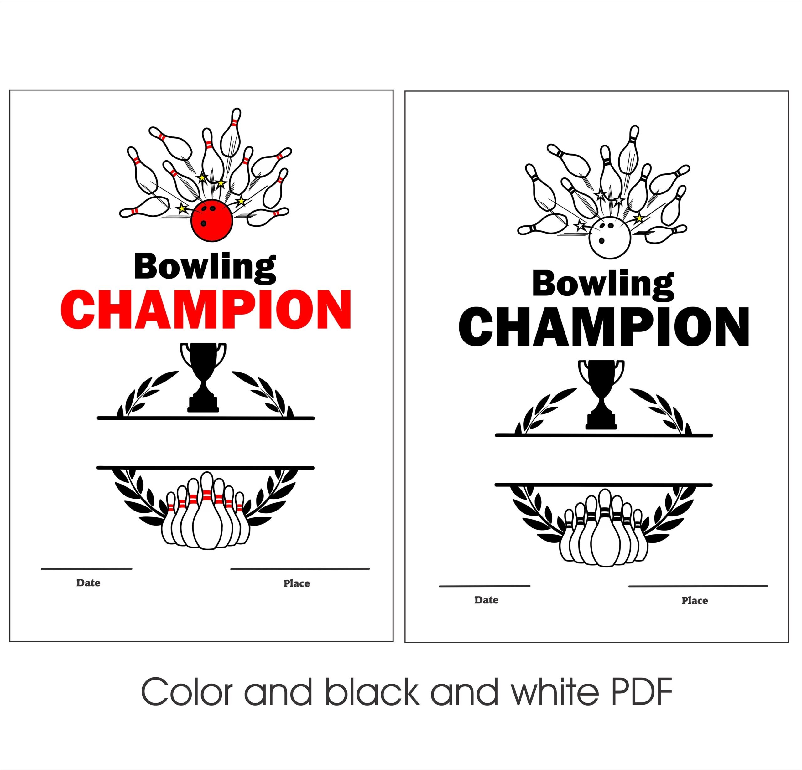 Unique Bowling Certificates As Pdf dxf svg png Files For Direct Printing Or Editing Etsy