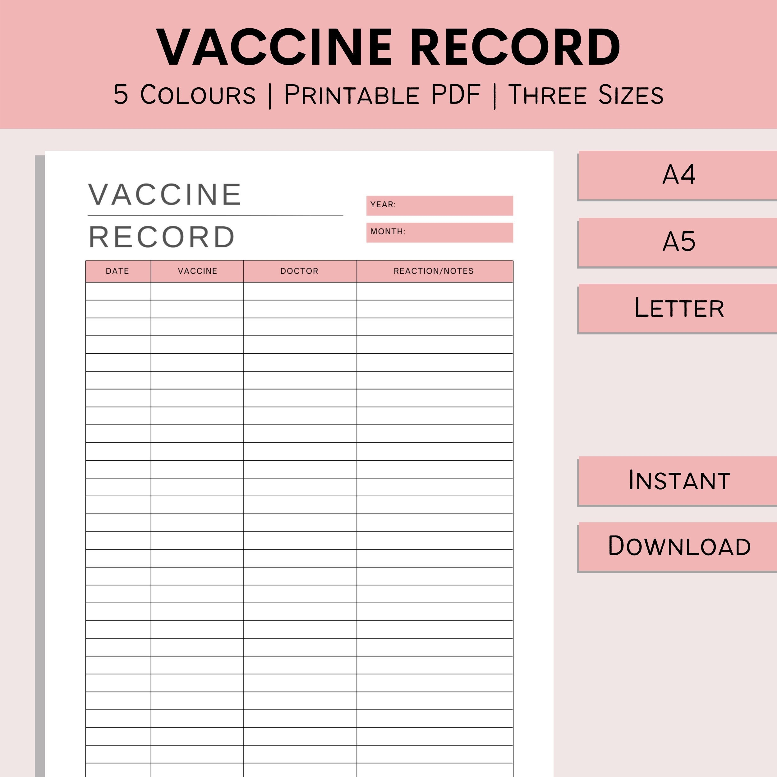 Vaccine Record Vaccination History Printable Vaccine Log Health Spreadsheet Family Vaccine Tracker PDF A4 A5 Letter Etsy