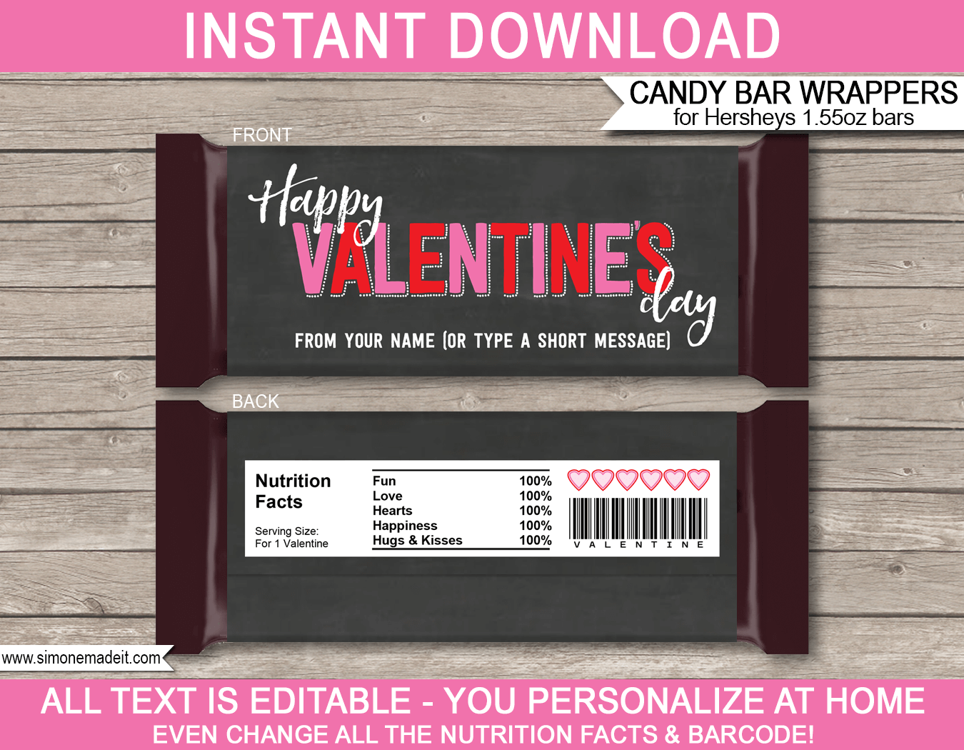 Valentine s Day Candy Bar Wrappers Personalized Chocolate Labels