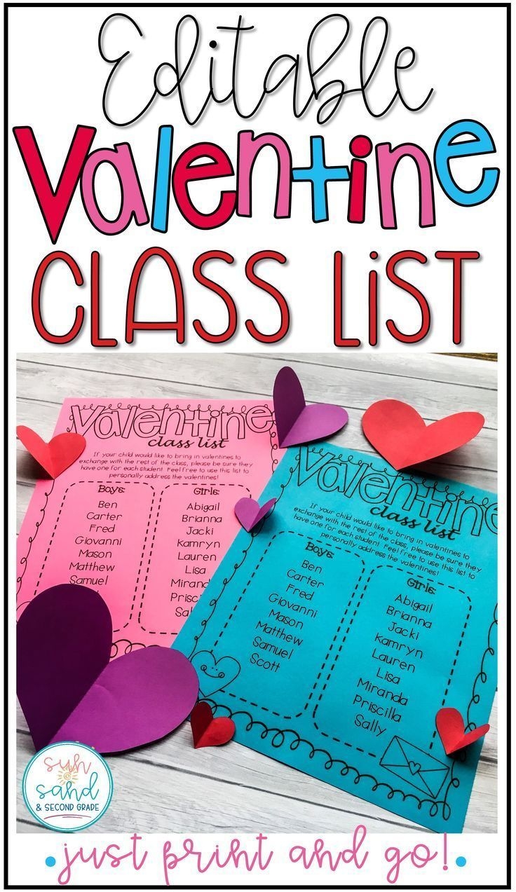 Valentines Day Class List Editable 