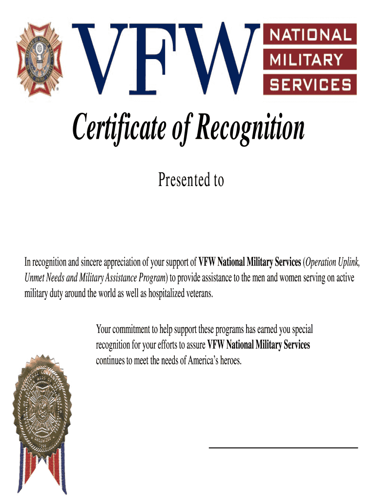 Vfw Certificate Of Appreciation Template Fill Out Sign Online DocHub