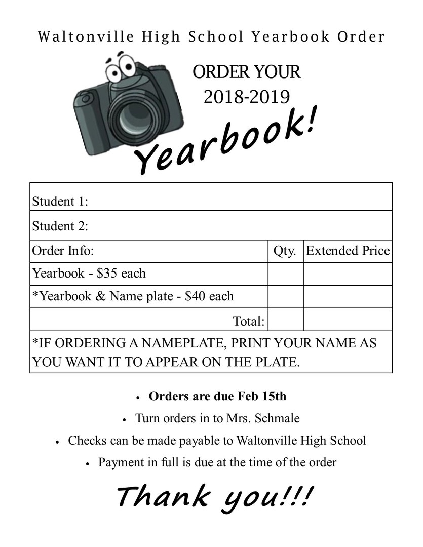 Yearbook Order Sheet + Printable Editable