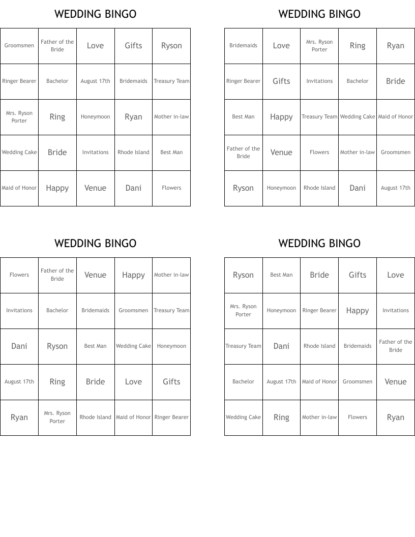 Free Printable Bingo Cards Blank Editable Wedding