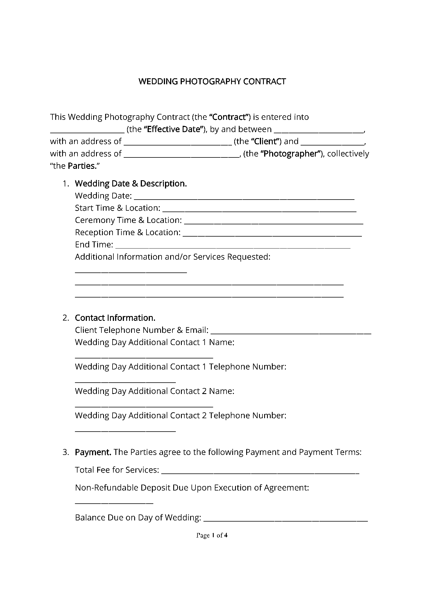 Wedding Photography Contract Template For Free CocoSign