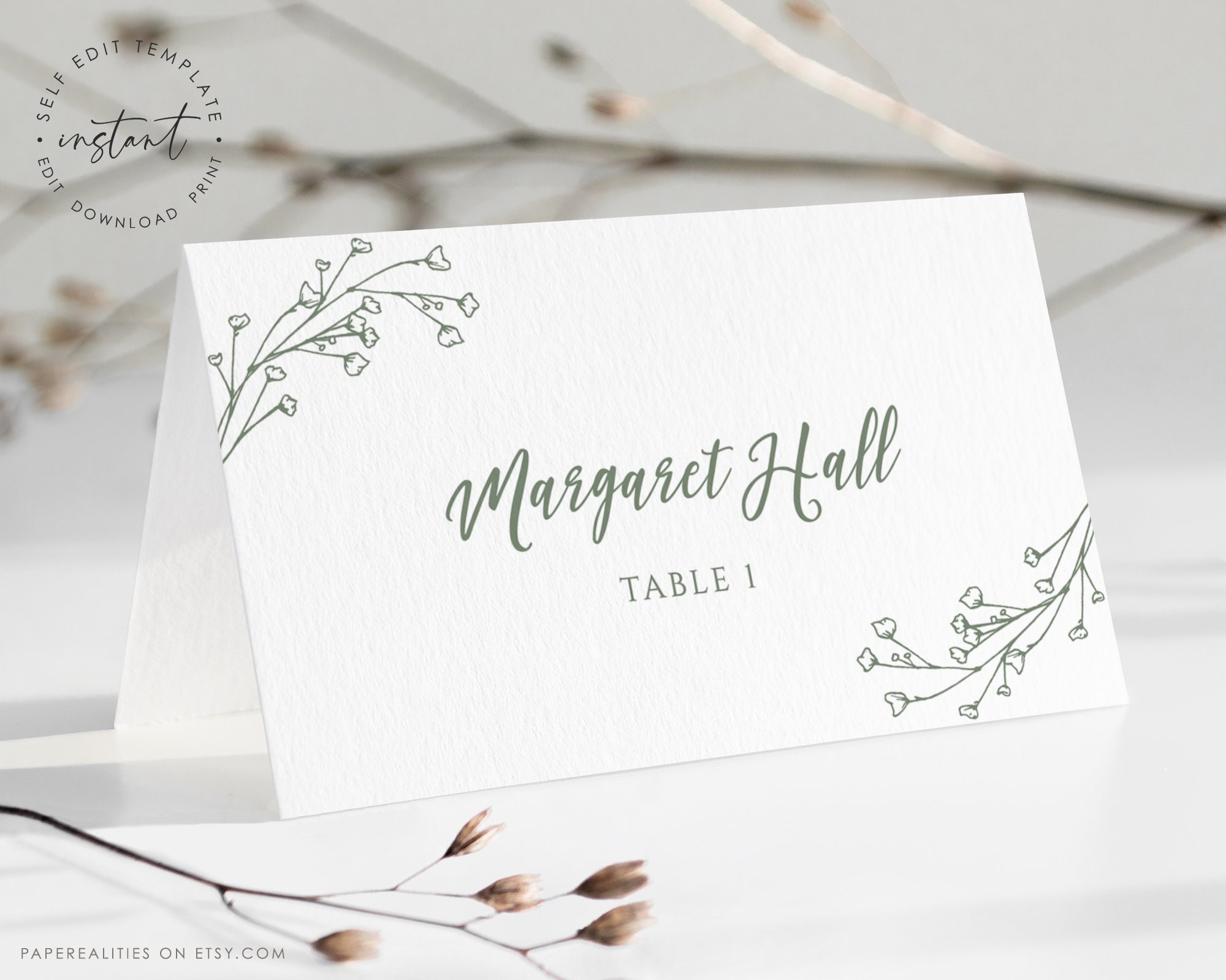 Wedding Place Card Template Printable Place Card Tent Type Flat Name Card Table Card Editable Place Card Sage Wedding Escort Cards ARIANA Etsy