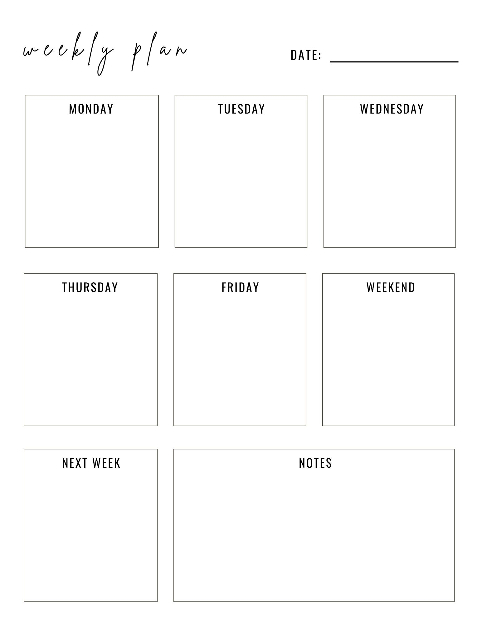 Editable Weekly Planner Printable Free Horizontal