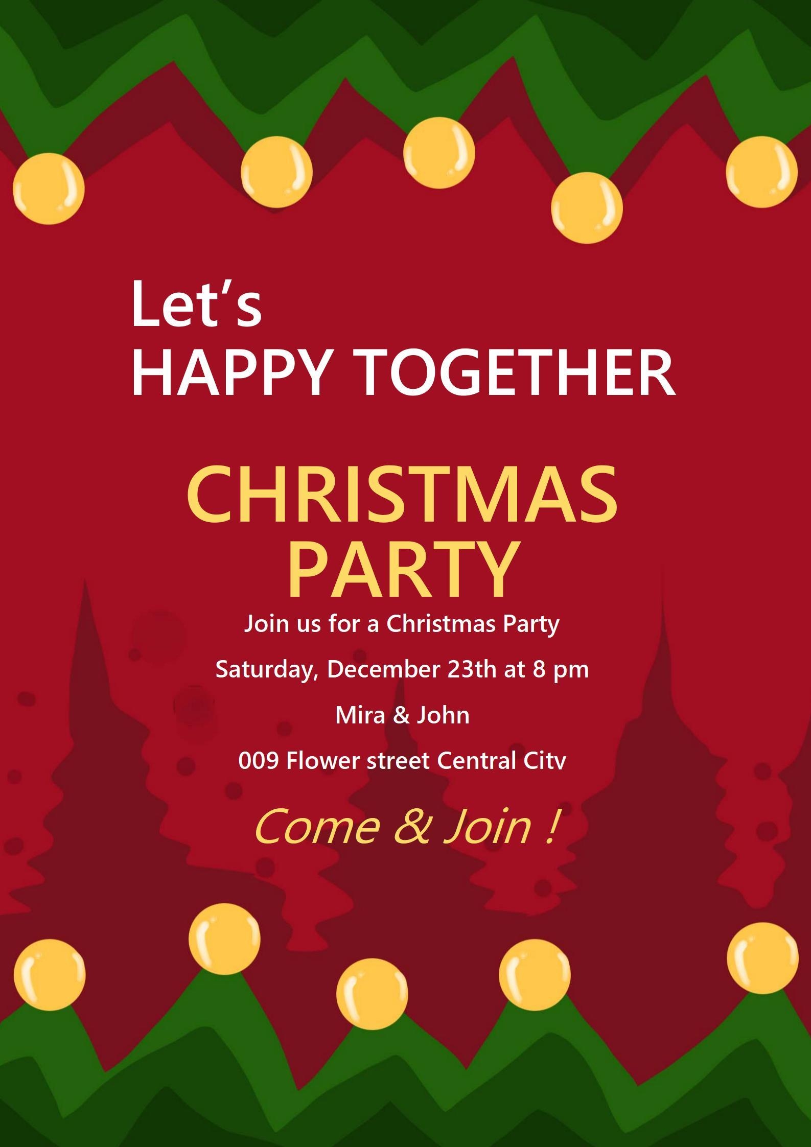 Holiday Party Invite Printable Editable Word Template