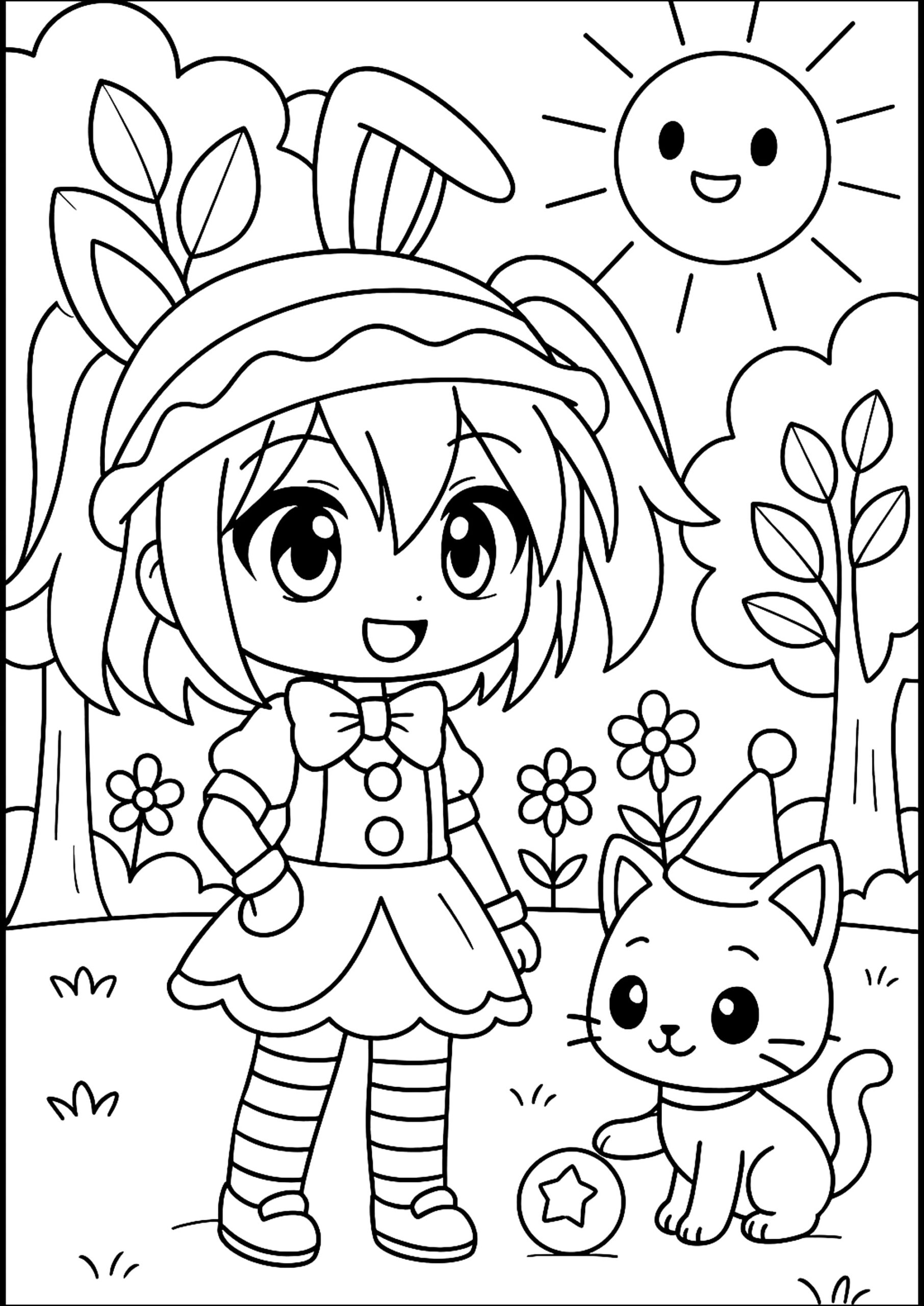 Young Girl And Her Feline Friend Gacha Life Coloring Pages